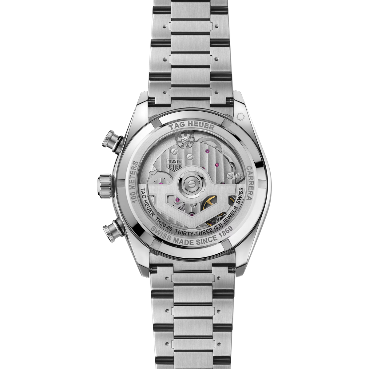 Finished with a fine-brushed and polished H-shaped steel bracelet and water-resistant to 100 metres, the Carrera Chronograph Sport combines mechanical performance, everyday versatility and unmistakable TAG Heuer style.