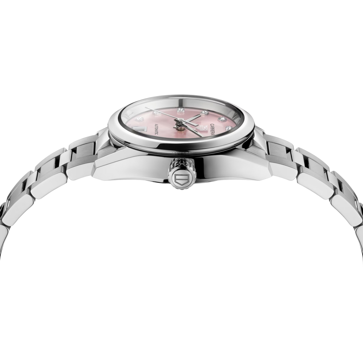 Power comes from the Calibre 9, a self-winding mechanical movement delivering approximately 40 hours of power reserve.