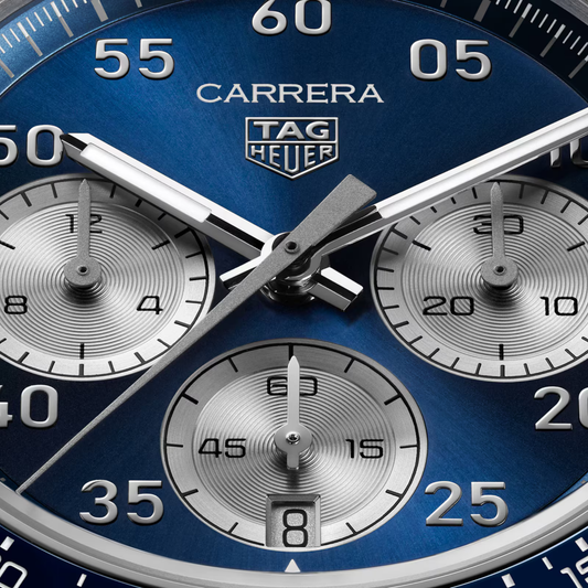 TAG Heuer Carrera Chronograph Sport 42mm, featuring a steel case, blue dial, ceramic bezel and in-house TH20-00 automatic movement.