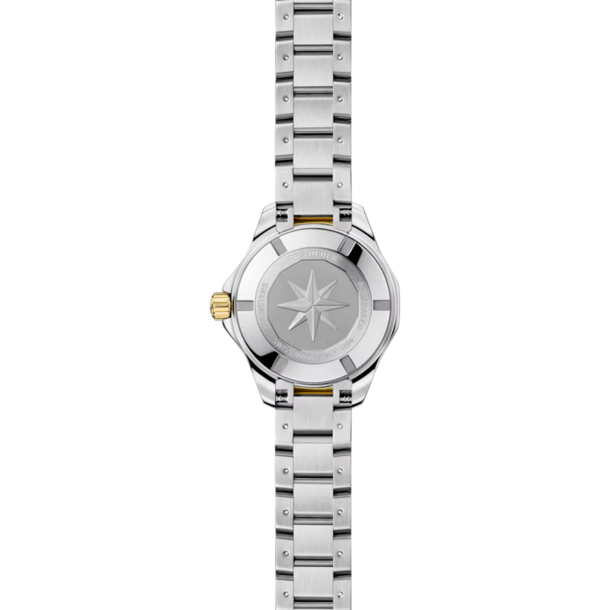 Caseback of the TAG Heuer Aquaracer Solargraph with engraved stainless steel finish.