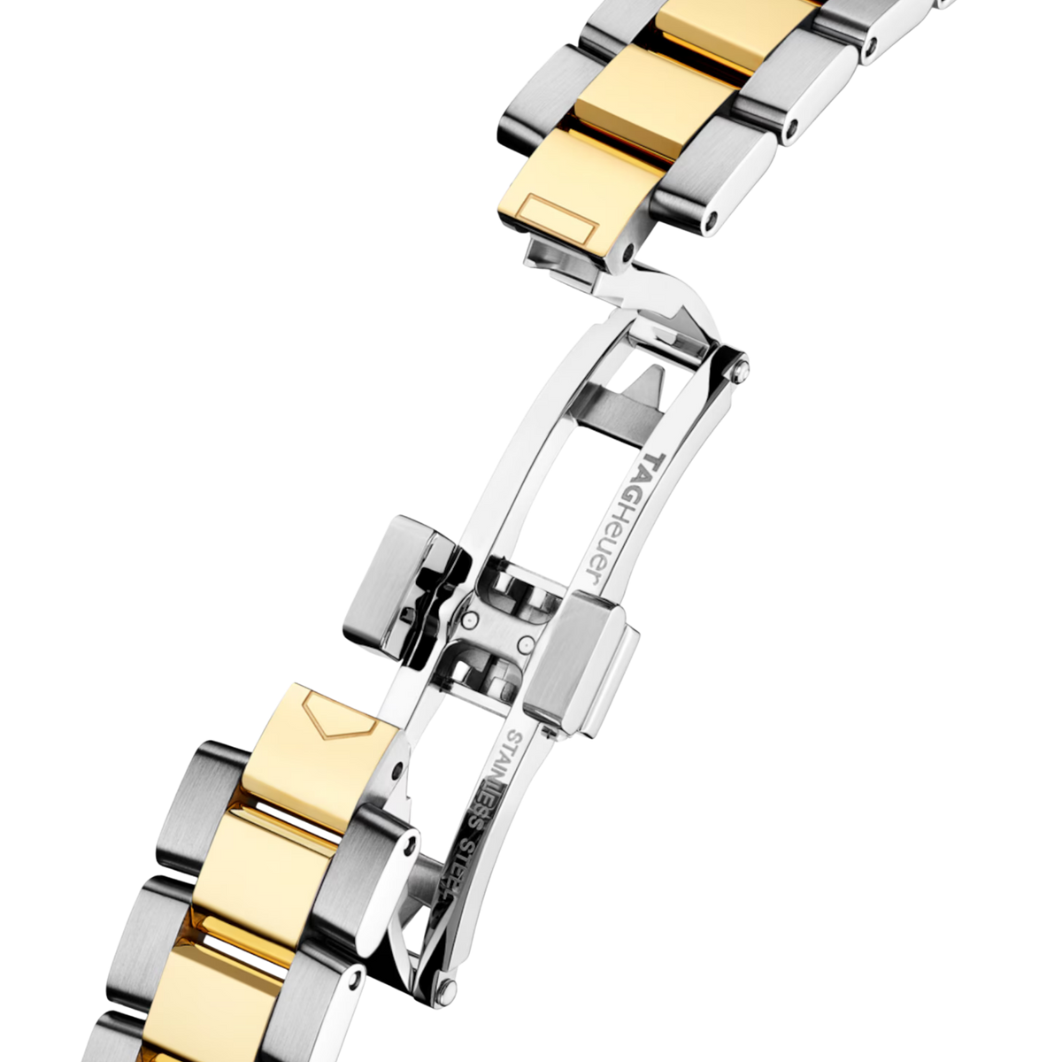 Crafted from fine-brushed and polished stainless steel, its compact 28mm case is complemented by 18K 2N yellow gold-plated detailing, creating an elegant two-tone finish with the sporting character of the Aquaracer collection.