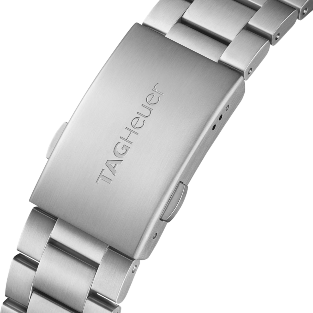 Side profile of the TAG Heuer Formula 1 Chronograph x Oracle Red Bull Racing showcasing its stainless steel case and pushers.