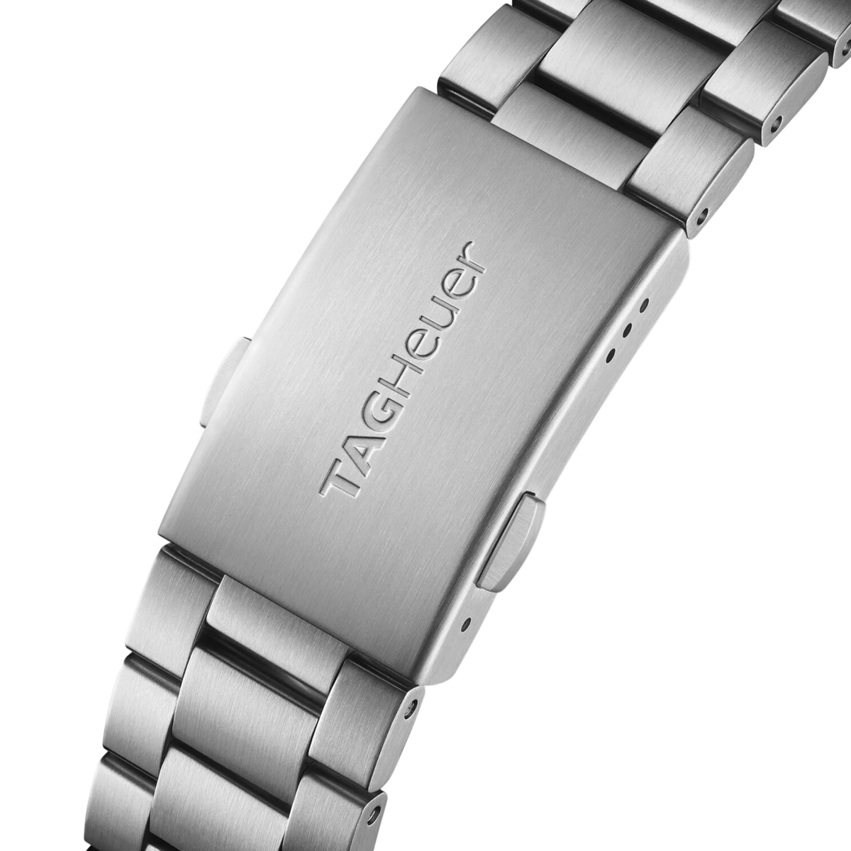 rear view showcasing the stainless steel bracelet with a secure clasp, designed for durability and everyday wear