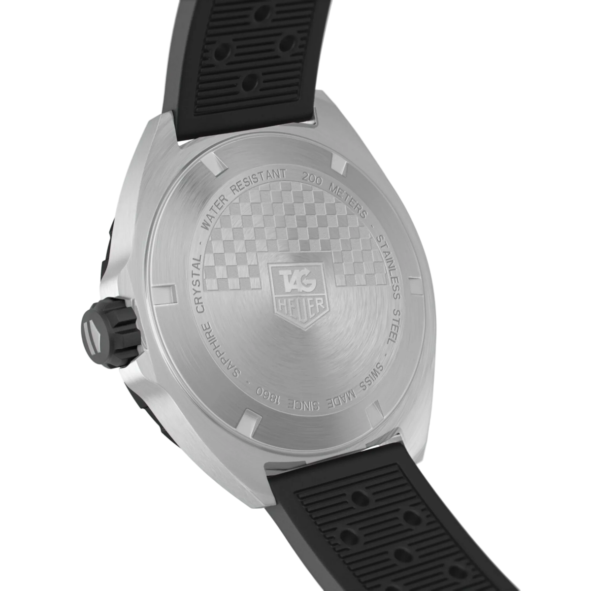 rear view showcasing the sporty perforated rubber strap designed for breathability and comfort during active wear
