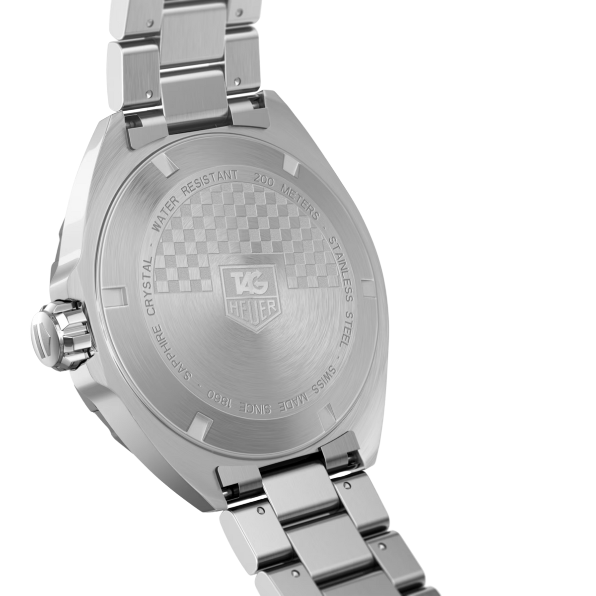 A 60-minute unidirectional turning steel bezel, screw-down crown and solid steel caseback reinforce the watch's durable sports-focused construction.
