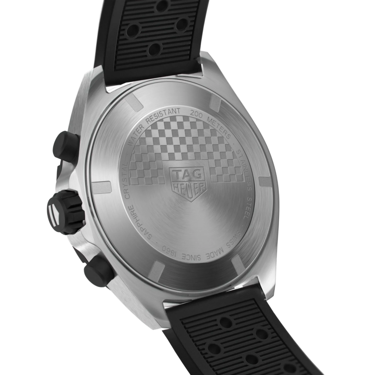 rear view showcasing the perforated rubber strap designed for breathability, flexibility, and a secure sporty fit