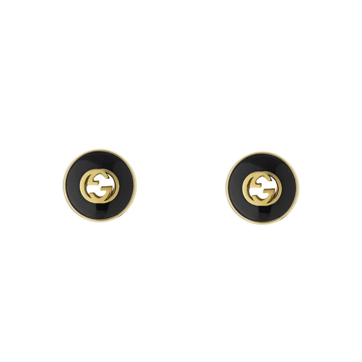 Gucci Interlocking G 18ct yellow gold stud earrings with round black onyx stones