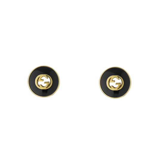 Gucci Interlocking G 18ct yellow gold stud earrings with round black onyx stones