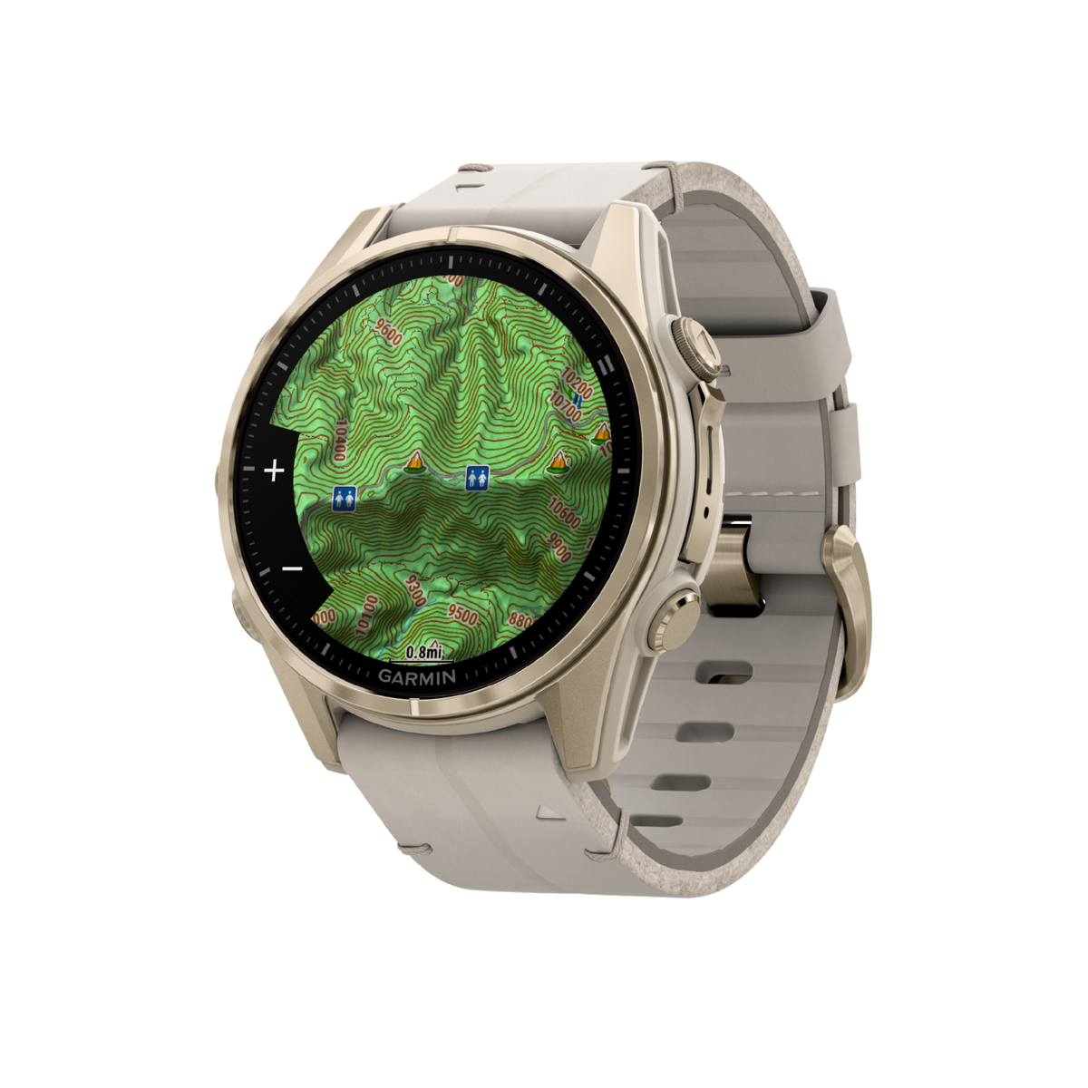 side profile of the Garmin Fenix smartwatch highlighting the rugged case construction, textured control buttons, and flexible silicone strap built for active performance
