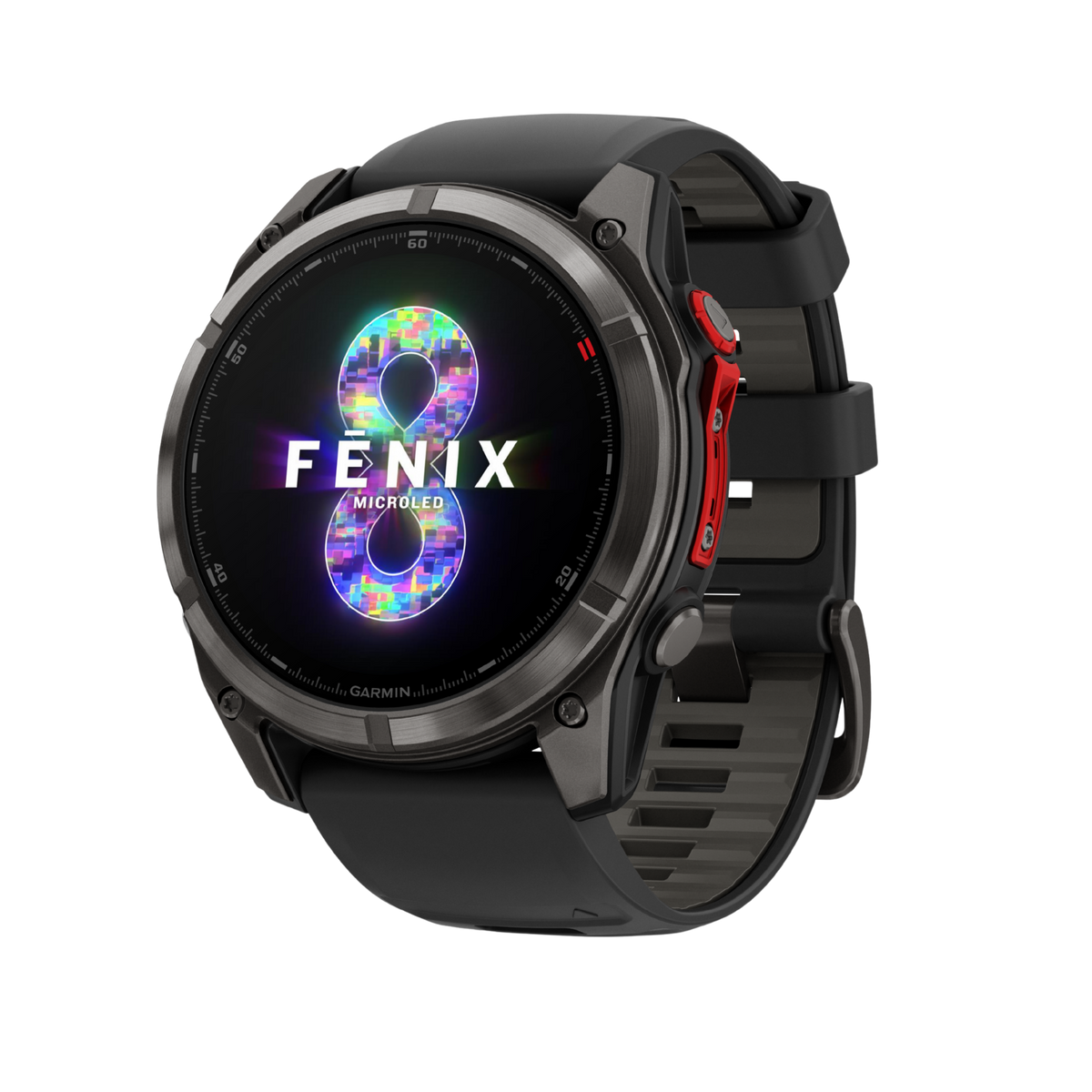 side profile of the Garmin Fenix smartwatch highlighting the rugged outdoor-ready case, textured control buttons, and durable black silicone strap designed for endurance training
