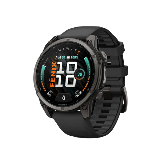 Finished with a black silicone strap and water-resistant to 100 metres, it combines advanced Garmin technology with robust materials and everyday versatility.