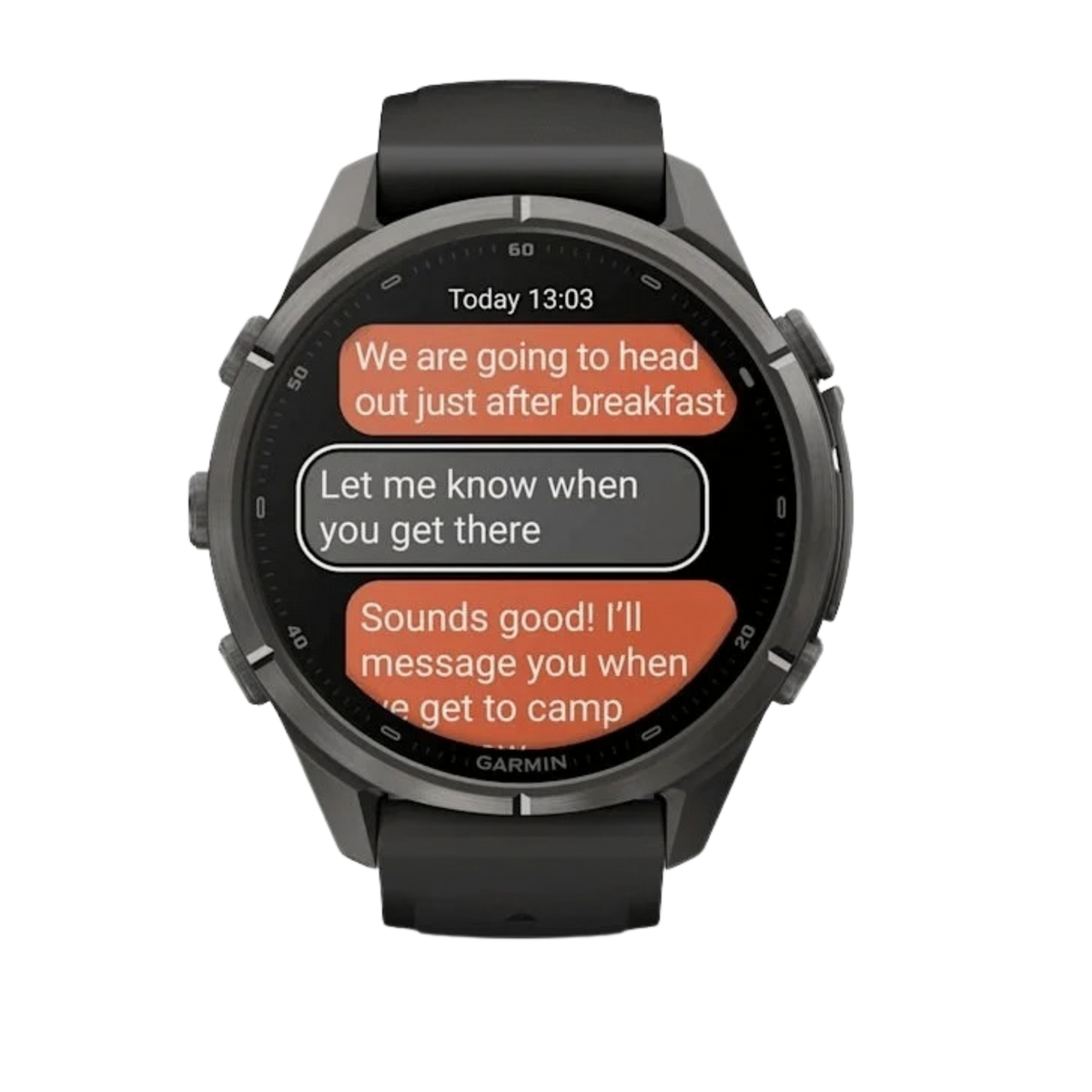 Garmin fēnix 9 Pro inReach 43mm Carbon Grey DLC Titanium Smartwatch Showing Message Function 