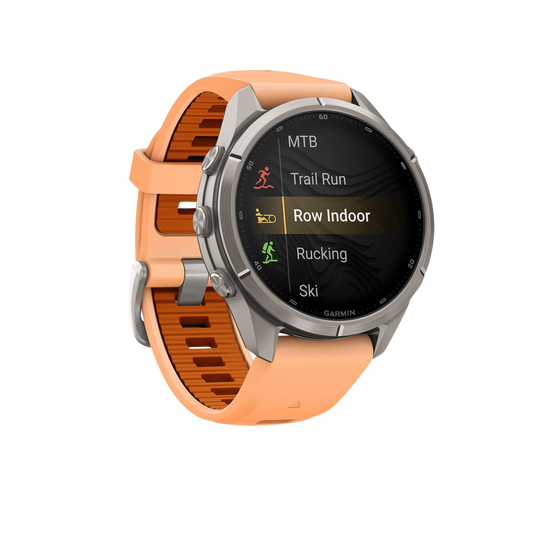 Finished with a distinctive orange silicone strap and water-resistant to 100 metres, it combines premium materials with advanced Garmin technology.