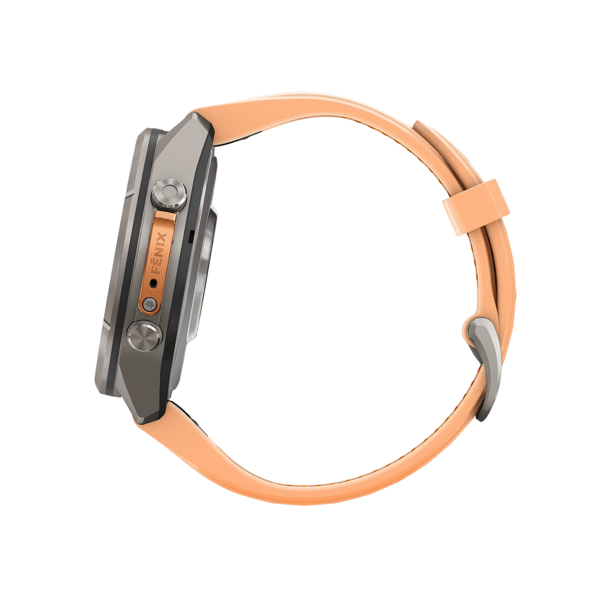 Garmin fēnix 9 Pro inReach 43mm Titanium Orange Strap Smartwatch Side View 