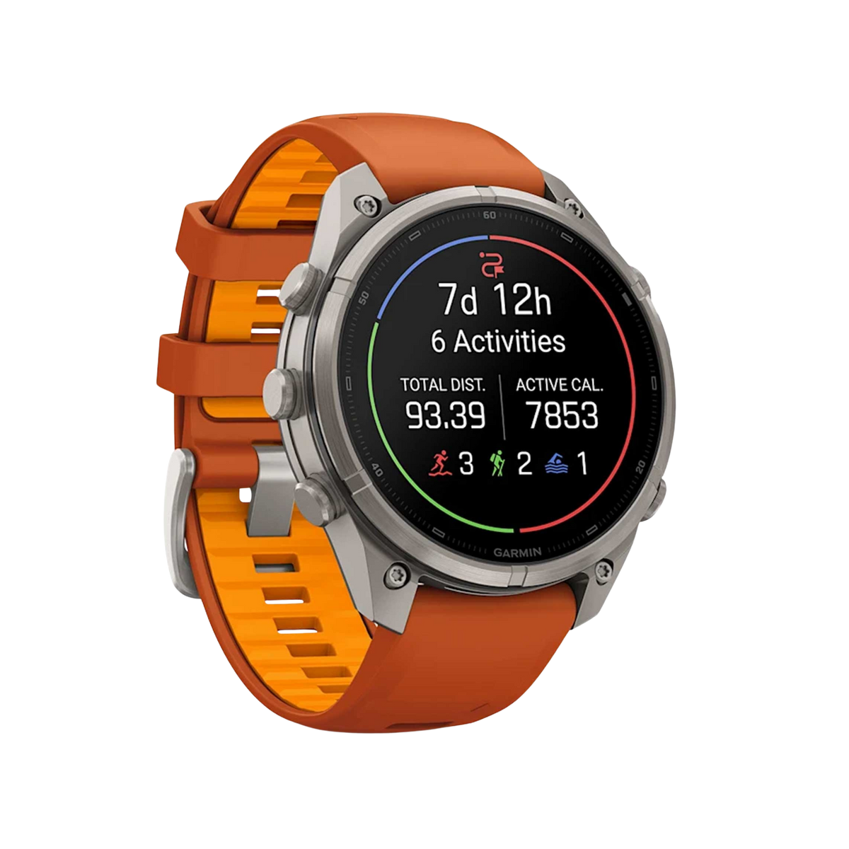 Garmin fēnix 9 Pro inReach combining a 47mm titanium case with sapphire crystal, a bright AMOLED display and distinctive orange silicone strap.