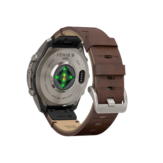 Offering up to 18 days of battery life in smartwatch mode, a Walnut leather strap and water resistance to 100 metres, it combines advanced Garmin technology with premium materials.