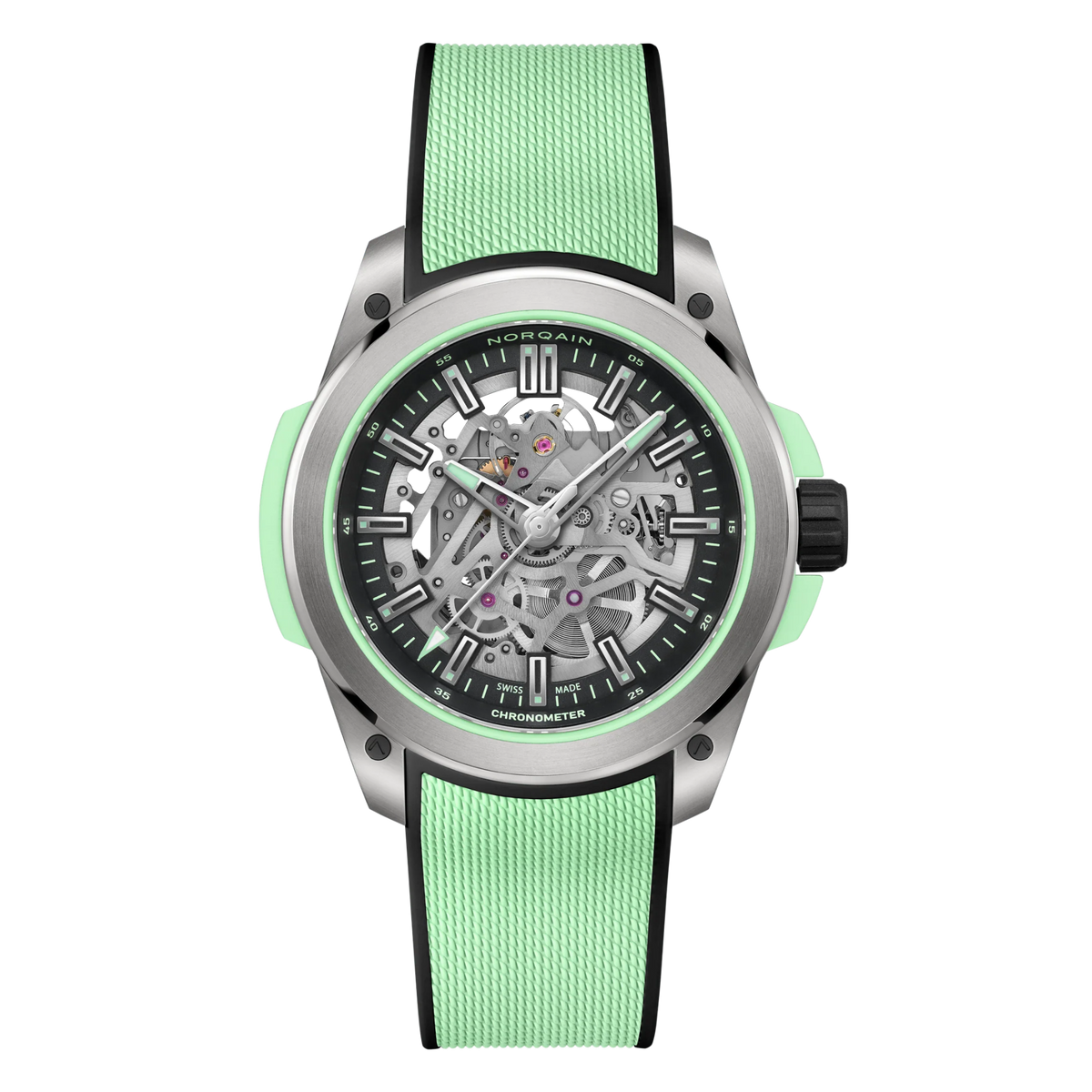 NORQAIN Wild ONE Skeleton Titanium 42mm Mint Green Automatic Watch