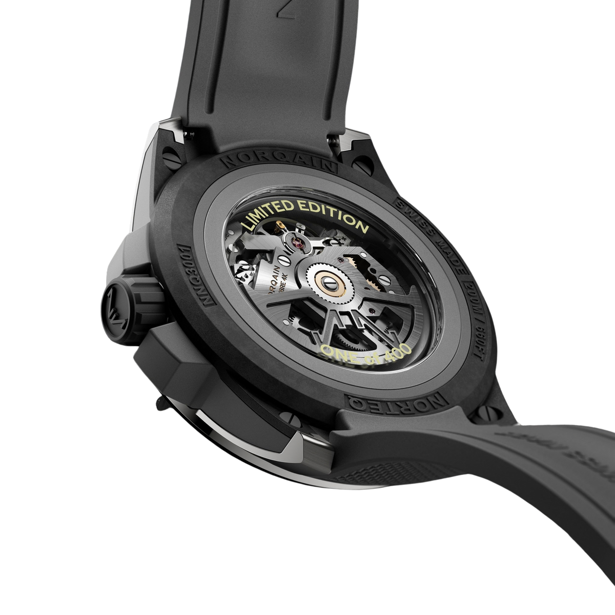 Limited to just 400 pieces, its compact 39mm construction combines a Grade 5 titanium top plate with a black NORTEQ® back plate, grey rubber shock absorber and sandblasted titanium container.