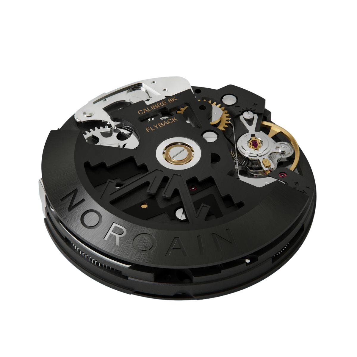 Detailed view of the Norqain Independence Skeleton Swiss-made movement