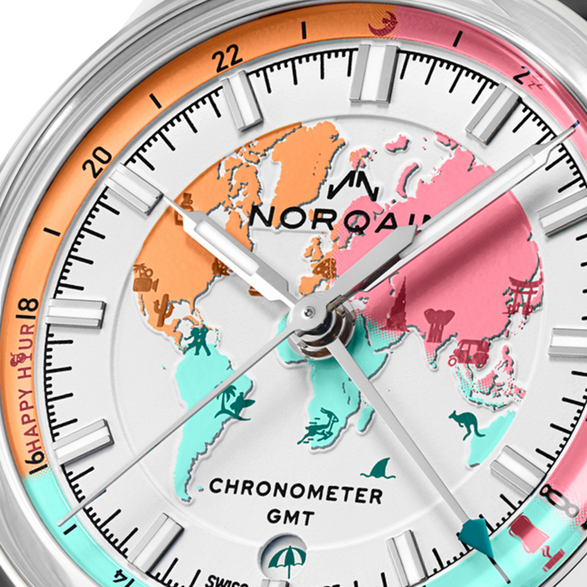 Limited to just 500 pieces, the NORQAIN Freedom GMT Enjoy Life "Holiday" Limited Edition blends contemporary Swiss watchmaking with a fun, travel-inspired design that's made to stand out.