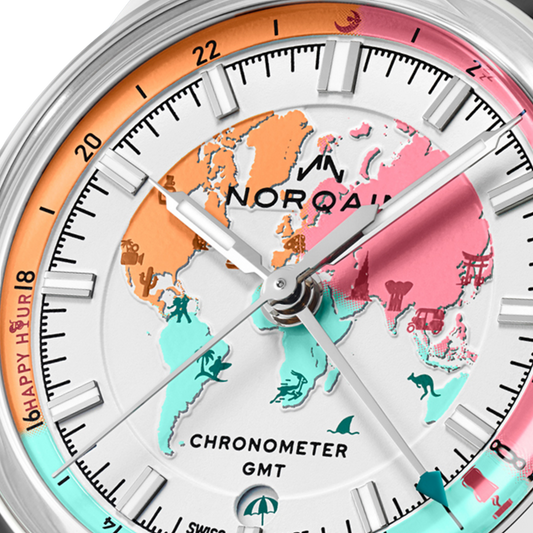 Limited to just 500 pieces, the NORQAIN Freedom GMT Enjoy Life "Holiday" Limited Edition blends contemporary Swiss watchmaking with a fun, travel-inspired design that's made to stand out.