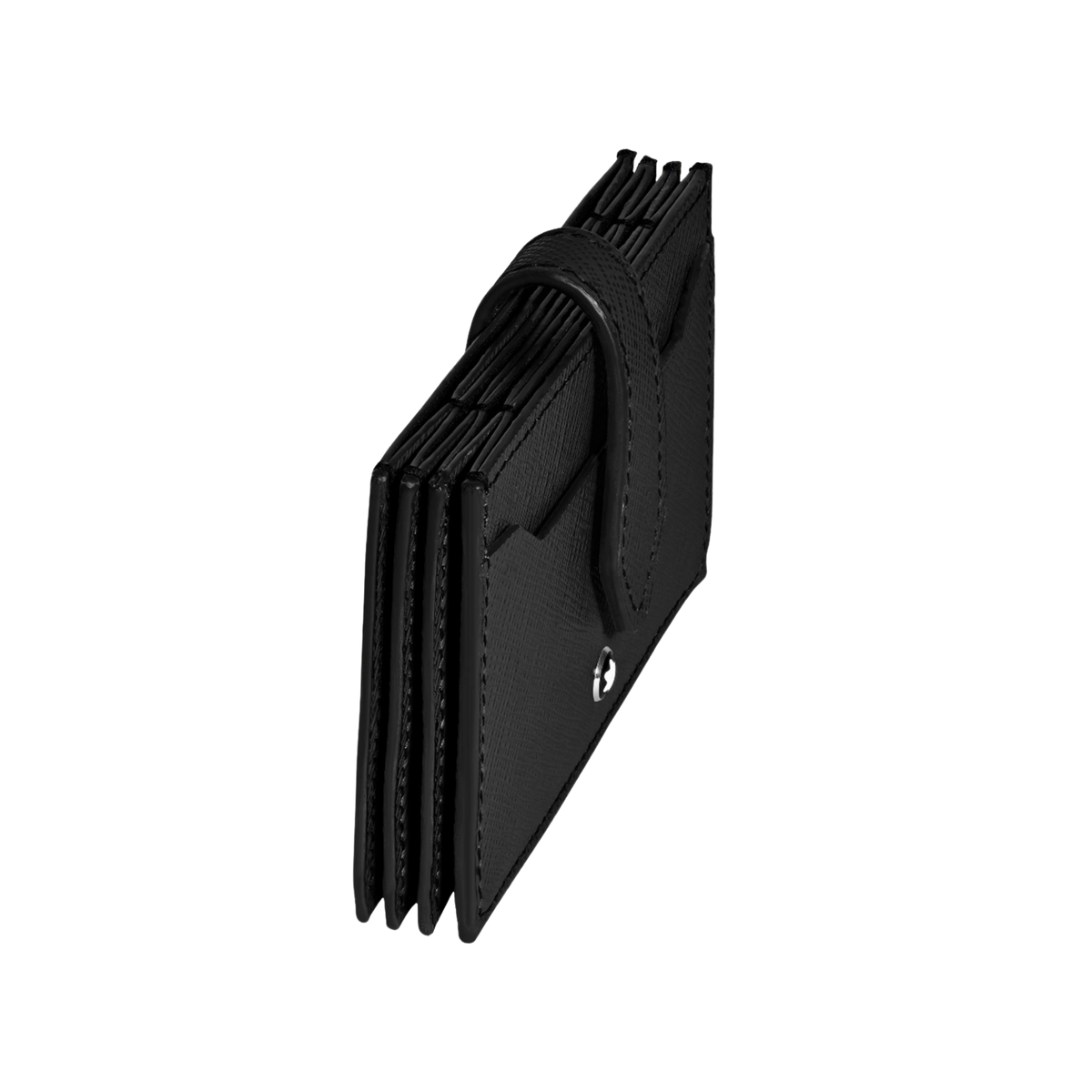 A side view of Montblanc Sartorial 5CC Card Holder Black Leather