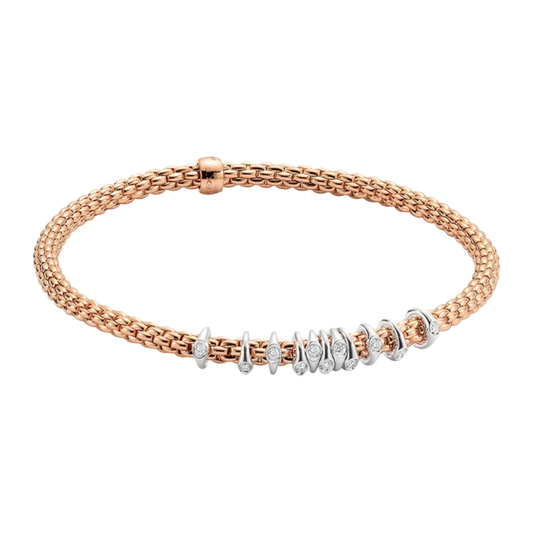 FOPE Prima Flex'it 18ct Rose Gold Diamond Bracelet with Diamond Rondels