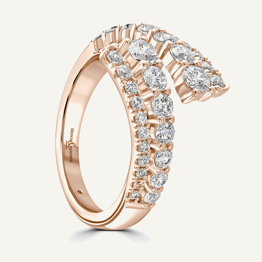 Round Brilliant Cut, Claw, Double Row Bypass Diamond Eternity Ring
