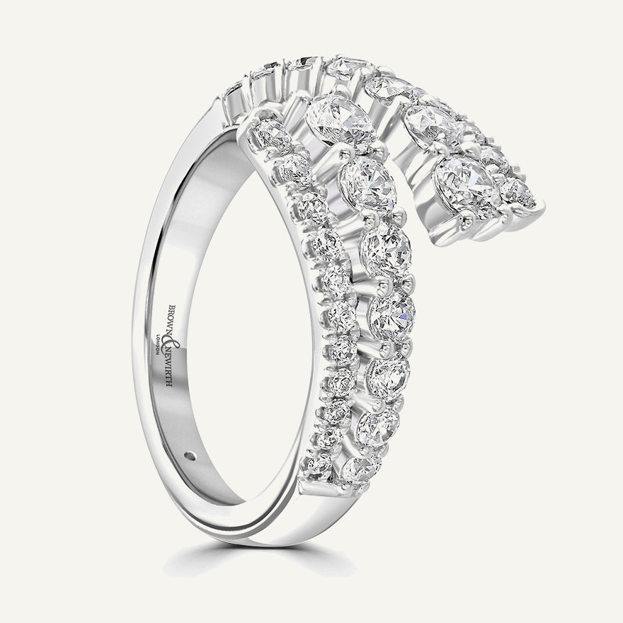 Round Brilliant Cut, Claw, Double Row Bypass Diamond Eternity Ring