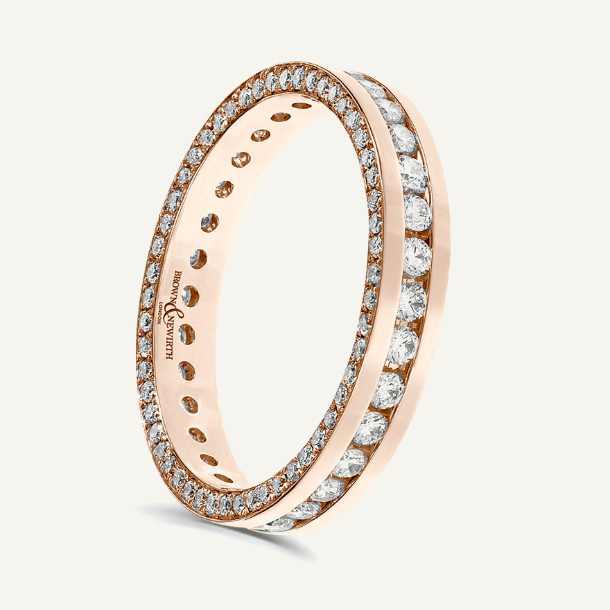 Round Brilliant Cut, Channel Centre, Micro Pave Edge Diamond Eternity Ring