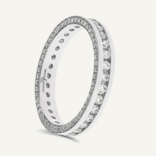 Round Brilliant Cut, Channel Centre, Micro Pave Edge Diamond Eternity Ring