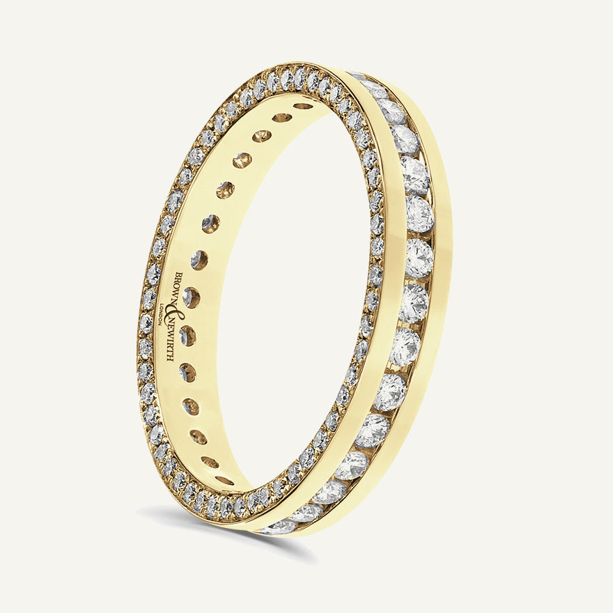 Round Brilliant Cut, Channel Centre, Micro Pave Edge Diamond Eternity Ring