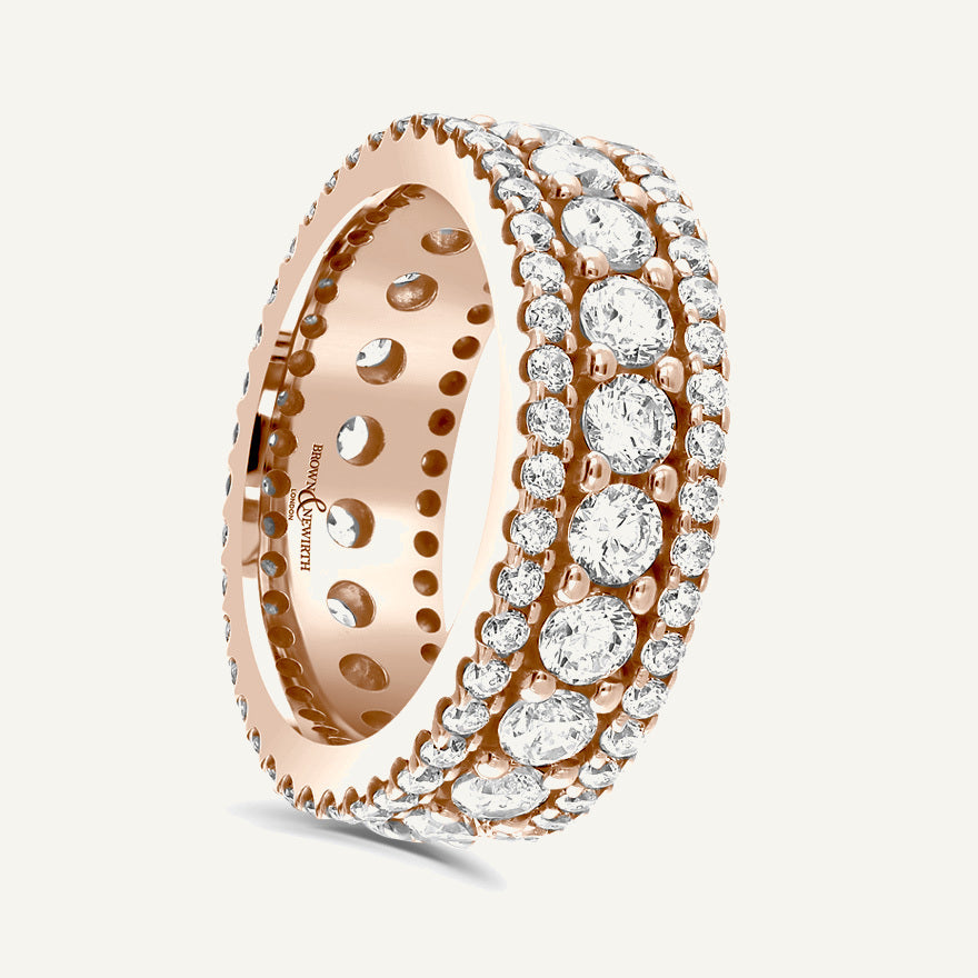 Round Brilliant Cut Varrying Widths, Claw, Multi Row Diamond Eternity Ring