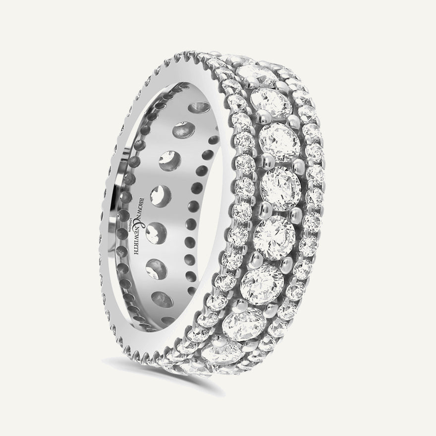 Round Brilliant Cut Varrying Widths, Claw, Multi Row Diamond Eternity Ring
