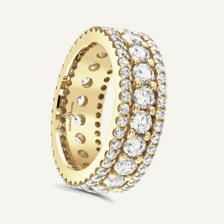 Round Brilliant Cut Varrying Widths, Claw, Multi Row Diamond Eternity Ring