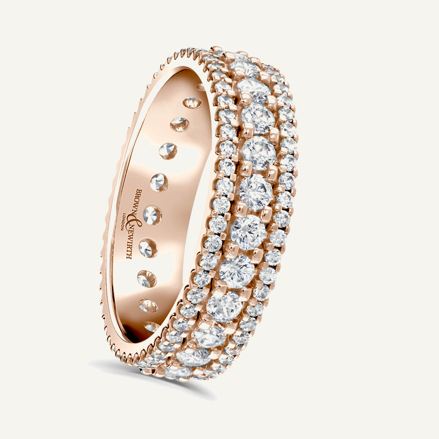 Round Brilliant Cut Varrying Widths, Claw, Multi Row Diamond Eternity Ring