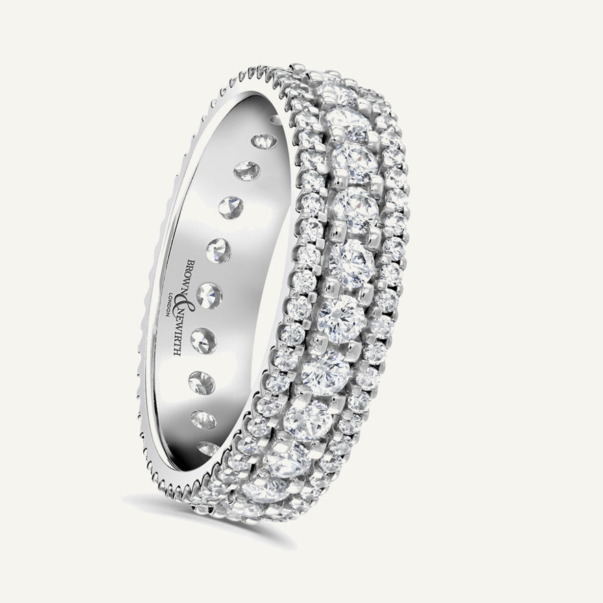 Round Brilliant Cut Varrying Widths, Claw, Multi Row Diamond Eternity Ring