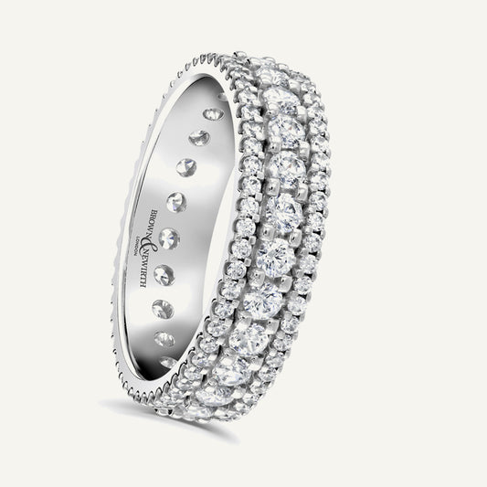 Round Brilliant Cut Varrying Widths, Claw, Multi Row Diamond Eternity Ring