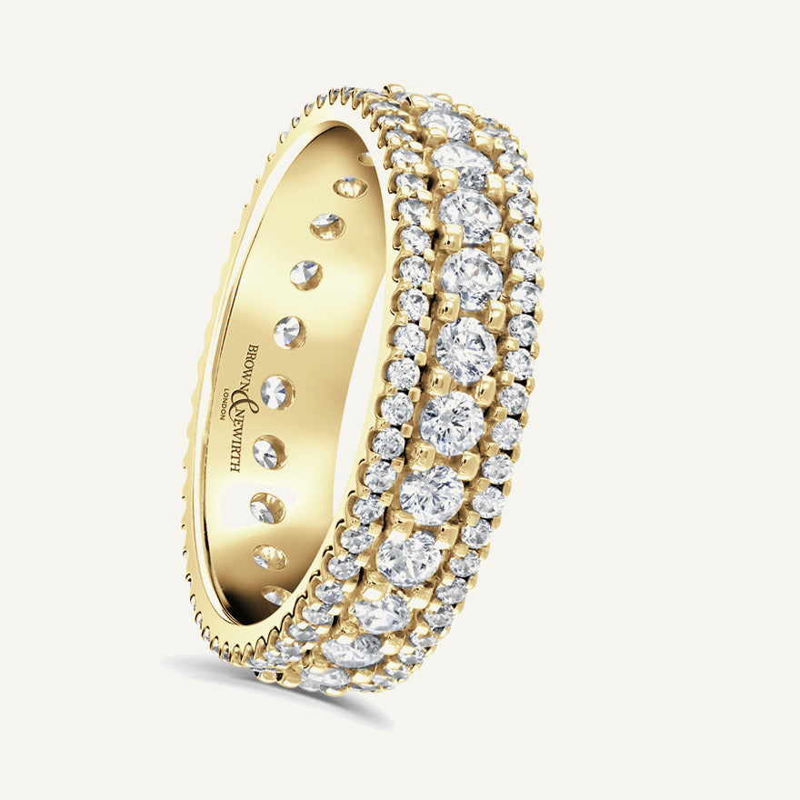 Round Brilliant Cut Varrying Widths, Claw, Multi Row Diamond Eternity Ring