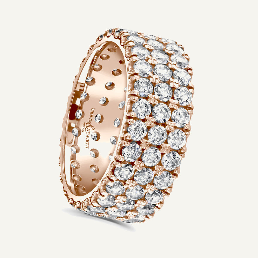Round Brilliant Cut, Claw, Three Row Diamond Eternity Ring