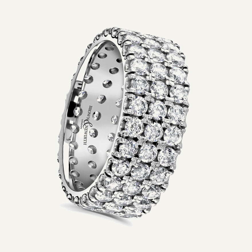 Round Brilliant Cut, Claw, Three Row Diamond Eternity Ring
