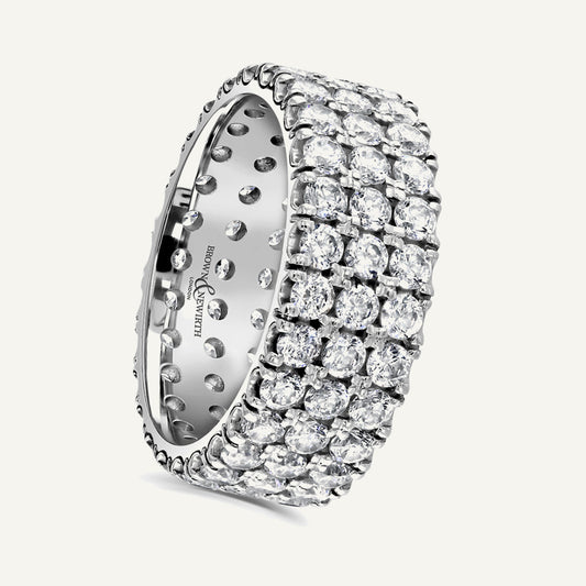 Round Brilliant Cut, Claw, Three Row Diamond Eternity Ring