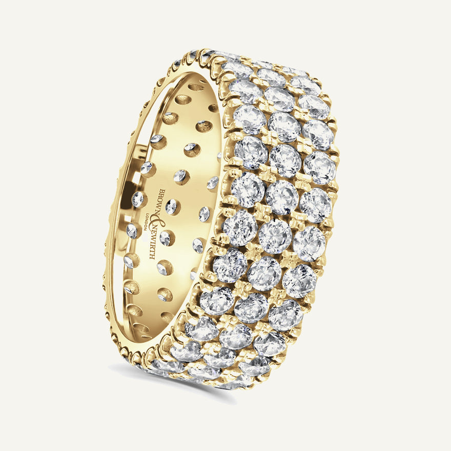 Round Brilliant Cut, Claw, Three Row Diamond Eternity Ring