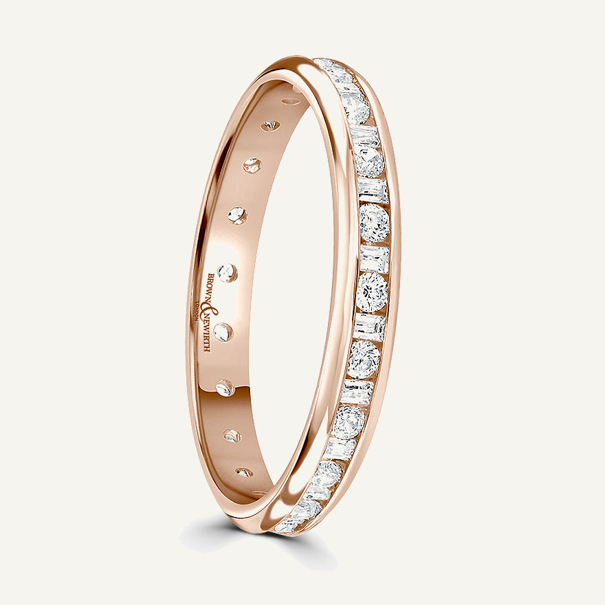 Round Brilliant & Baguette Cut, Channel, Courted Diamond Eternity Ring