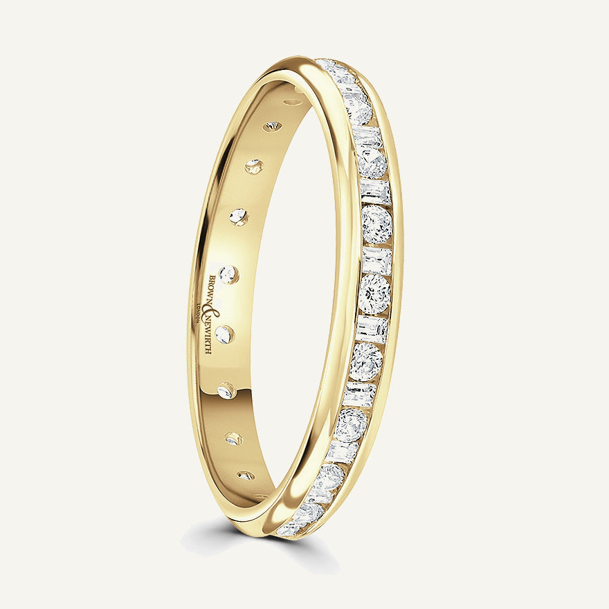 Round Brilliant & Baguette Cut, Channel, Courted Diamond Eternity Ring