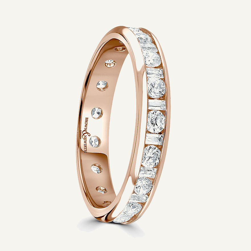 Round Brilliant & Baguette Cut, Channel, Courted Diamond Eternity Ring