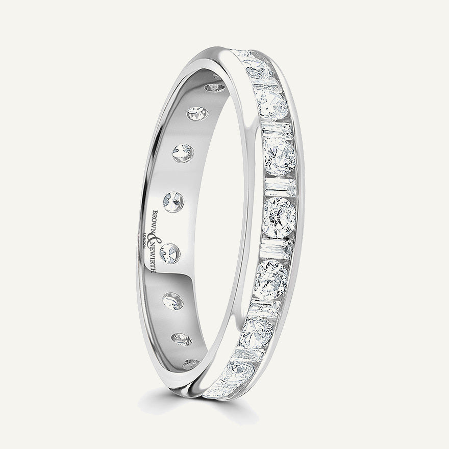 Round Brilliant & Baguette Cut, Channel, Courted Diamond Eternity Ring