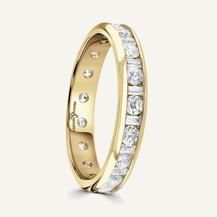 Round Brilliant & Baguette Cut, Channel, Courted Diamond Eternity Ring
