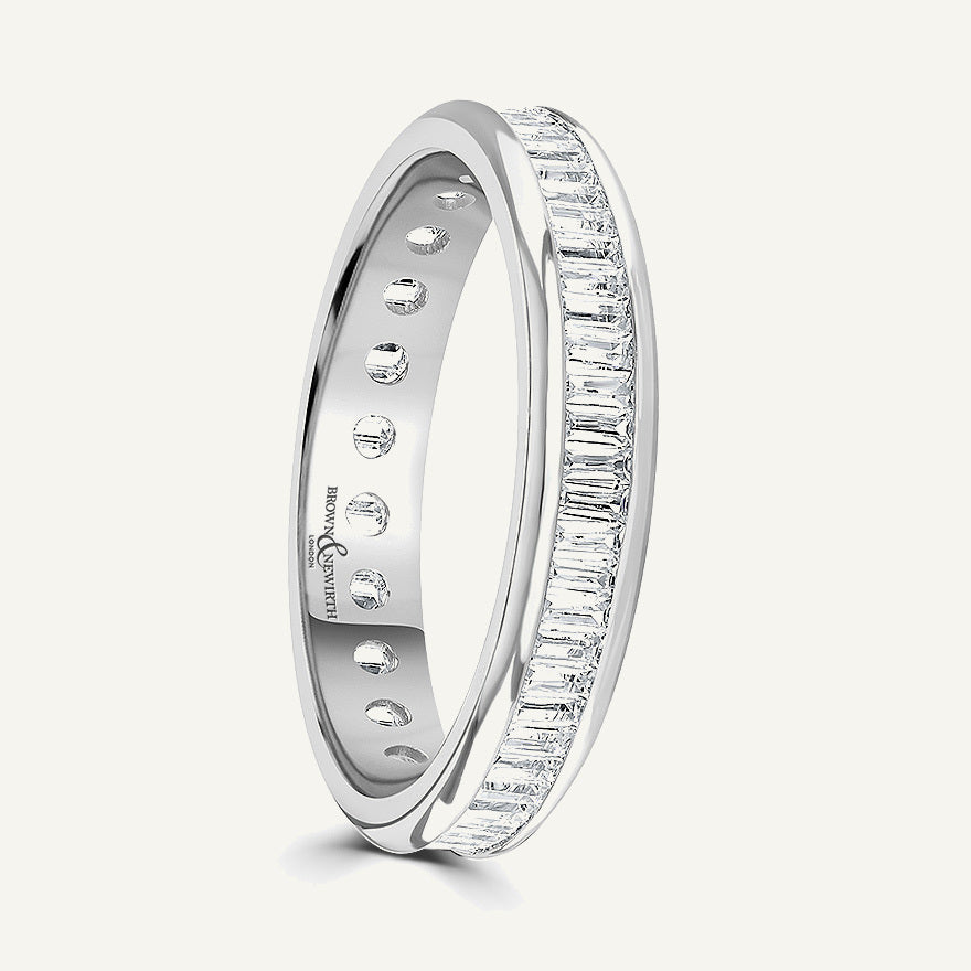Baguette Cut, Channel, Courted Diamond Eternity Ring