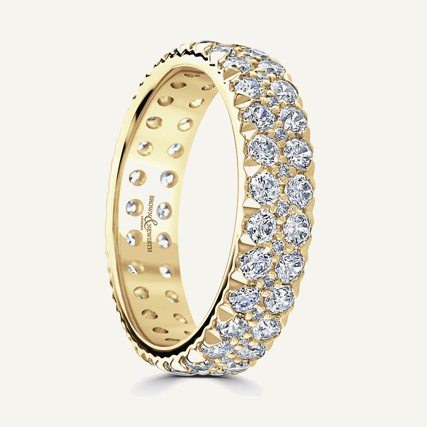 Round Brilliant Cut, Hopscotch Kiss Claw, Three Row Diamond Eternity Ring